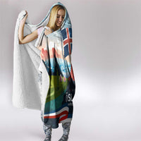 Iceland National Day Hooded Blanket with Icelandic Flag Crest and Scenic Landscape Design