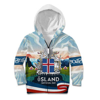 Iceland National Day Kid Hoodie with Icelandic Flag Crest and Scenic Landscape Design