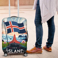 Iceland National Day Luggage Cover with Icelandic Flag Crest and Scenic Landscape Design