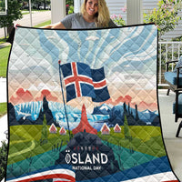 Iceland National Day Quilt with Icelandic Flag Crest and Scenic Landscape Design