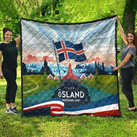 Iceland National Day Quilt with Icelandic Flag Crest and Scenic Landscape Design