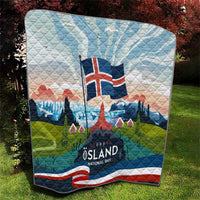 Iceland National Day Quilt with Icelandic Flag Crest and Scenic Landscape Design