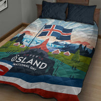 Iceland National Day Quilt Bed Set with Icelandic Flag Crest and Scenic Landscape Design