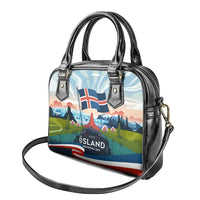 Iceland National Day Shoulder Handbag with Icelandic Flag Crest and Scenic Landscape Design
