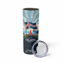 Iceland National Day Skinny Tumbler with Icelandic Flag Crest and Scenic Landscape Design