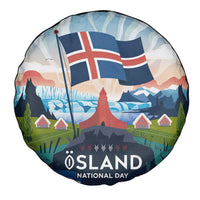 Iceland National Day Spare Tire Cover with Icelandic Flag Crest and Scenic Landscape Design