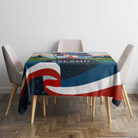 Iceland National Day Tablecloth with Icelandic Flag Crest and Scenic Landscape Design