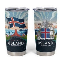 Iceland National Day Tumbler Cup with Icelandic Flag Crest and Scenic Landscape Design