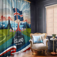 Iceland National Day Window Curtain with Icelandic Flag Crest and Scenic Landscape Design