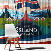 Iceland National Day Window Curtain with Icelandic Flag Crest and Scenic Landscape Design