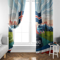 Iceland National Day Window Curtain with Icelandic Flag Crest and Scenic Landscape Design