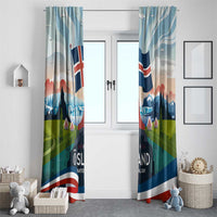 Iceland National Day Window Curtain with Icelandic Flag Crest and Scenic Landscape Design
