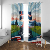 Iceland National Day Window Curtain with Icelandic Flag Crest and Scenic Landscape Design