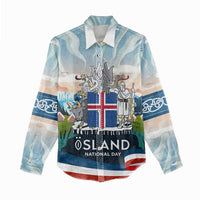 Iceland National Day Women Casual Shirt with Icelandic Flag Crest and Scenic Landscape Design