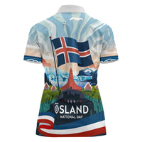 Iceland National Day Women Polo Shirt with Icelandic Flag Crest and Scenic Landscape Design