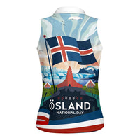 Iceland National Day Women Sleeveless Polo Shirt with Icelandic Flag Crest and Scenic Landscape Design