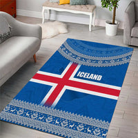 Iceland Flag Area Rug with Icelandic Crest and Traditional Nordic Knit Pattern Design