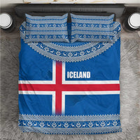 Iceland Flag Bedding Set with Icelandic Crest and Traditional Nordic Knit Pattern Design