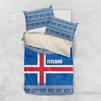 Iceland Flag Bedding Set with Icelandic Crest and Traditional Nordic Knit Pattern Design