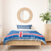 Iceland Flag Bedding Set with Icelandic Crest and Traditional Nordic Knit Pattern Design