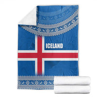 Iceland Flag Blanket with Icelandic Crest and Traditional Nordic Knit Pattern Design