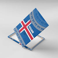 Iceland Flag Canvas Wall Art with Icelandic Crest and Traditional Nordic Knit Pattern Design