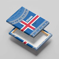 Iceland Flag Canvas Wall Art with Icelandic Crest and Traditional Nordic Knit Pattern Design