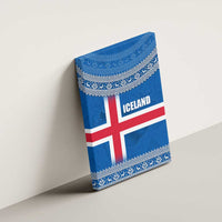 Iceland Flag Canvas Wall Art with Icelandic Crest and Traditional Nordic Knit Pattern Design