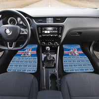Iceland Flag Car Mats with Icelandic Crest and Traditional Nordic Knit Pattern Design