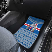 Iceland Flag Car Mats with Icelandic Crest and Traditional Nordic Knit Pattern Design