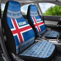 Iceland Flag Car Seat Cover with Icelandic Crest and Traditional Nordic Knit Pattern Design