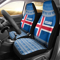 Iceland Flag Car Seat Cover with Icelandic Crest and Traditional Nordic Knit Pattern Design