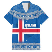 Iceland Flag Family Matching Long Sleeve Bodycon Dress and Hawaiian Shirt with Icelandic Crest and Traditional Nordic Knit Pattern Design