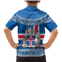 Iceland Flag Family Matching Mermaid Dress and Hawaiian Shirt with Icelandic Crest and Traditional Nordic Knit Pattern Design