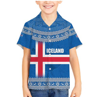 Iceland Flag Family Matching Mermaid Dress and Hawaiian Shirt with Icelandic Crest and Traditional Nordic Knit Pattern Design