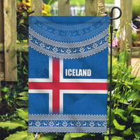 Iceland Flag Garden Flag with Icelandic Crest and Traditional Nordic Knit Pattern Design