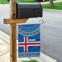 Iceland Flag Garden Flag with Icelandic Crest and Traditional Nordic Knit Pattern Design