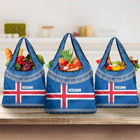 Iceland Flag Grocery Bag with Icelandic Crest and Traditional Nordic Knit Pattern Design