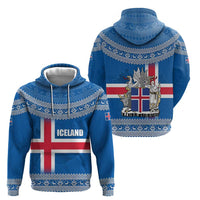 Iceland Flag Hoodie with Icelandic Crest and Traditional Nordic Knit Pattern Design