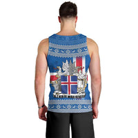 Iceland Flag Men Tank Top with Icelandic Crest and Traditional Nordic Knit Pattern Design
