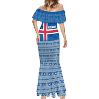 Iceland Flag Mermaid Dress with Icelandic Crest and Traditional Nordic Knit Pattern Design