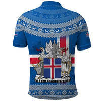 Iceland Flag Polo Shirt with Icelandic Crest and Traditional Nordic Knit Pattern Design