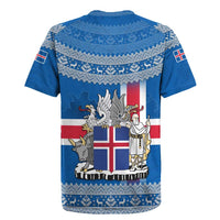 Iceland Flag Rugby Jersey with Icelandic Crest and Traditional Nordic Knit Pattern Design