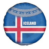 Iceland Flag Spare Tire Cover with Icelandic Crest and Traditional Nordic Knit Pattern Design