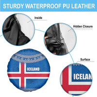 Iceland Flag Spare Tire Cover with Icelandic Crest and Traditional Nordic Knit Pattern Design