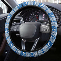 Iceland Flag Steering Wheel Cover with Icelandic Crest and Traditional Nordic Knit Pattern Design