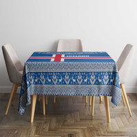 Iceland Flag Tablecloth with Icelandic Crest and Traditional Nordic Knit Pattern Design
