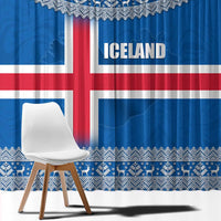 Iceland Flag Window Curtain with Icelandic Crest and Traditional Nordic Knit Pattern Design