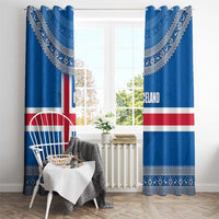 Iceland Flag Window Curtain with Icelandic Crest and Traditional Nordic Knit Pattern Design