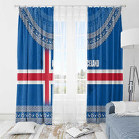 Iceland Flag Window Curtain with Icelandic Crest and Traditional Nordic Knit Pattern Design